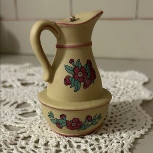 Jasco Country Kitchen Bisque Porcelain Bell Floral Pitcher & Bowl